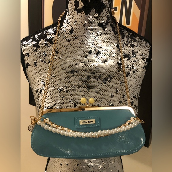 MIU MIU Patent Leather Robins Egg Clutch/Crossbody/Shoulder/Handbag *Restyled - Picture 12 of 14